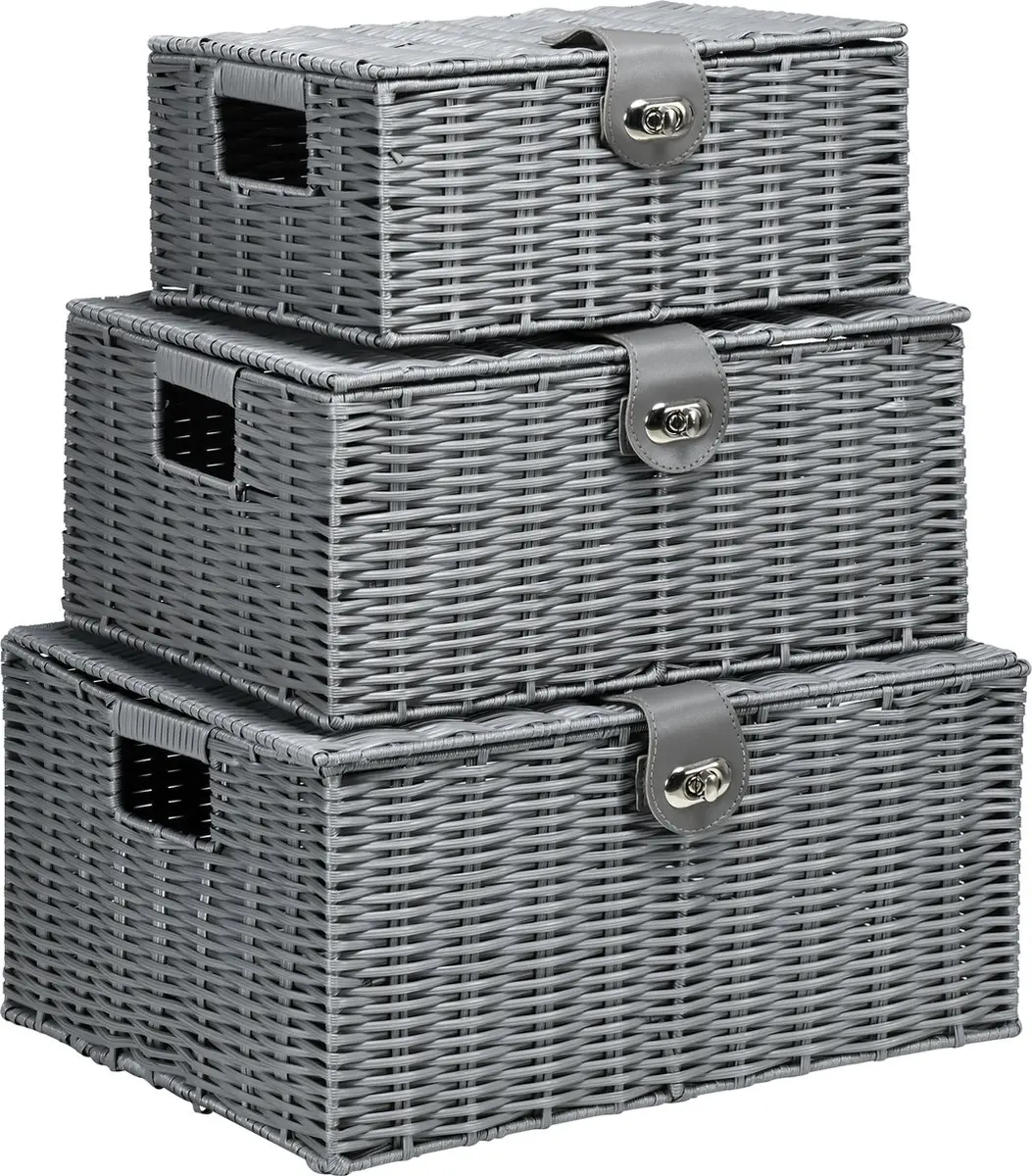 HOMCOM Aufbewahrungskörbe Set mit Verschluss 850-233V00