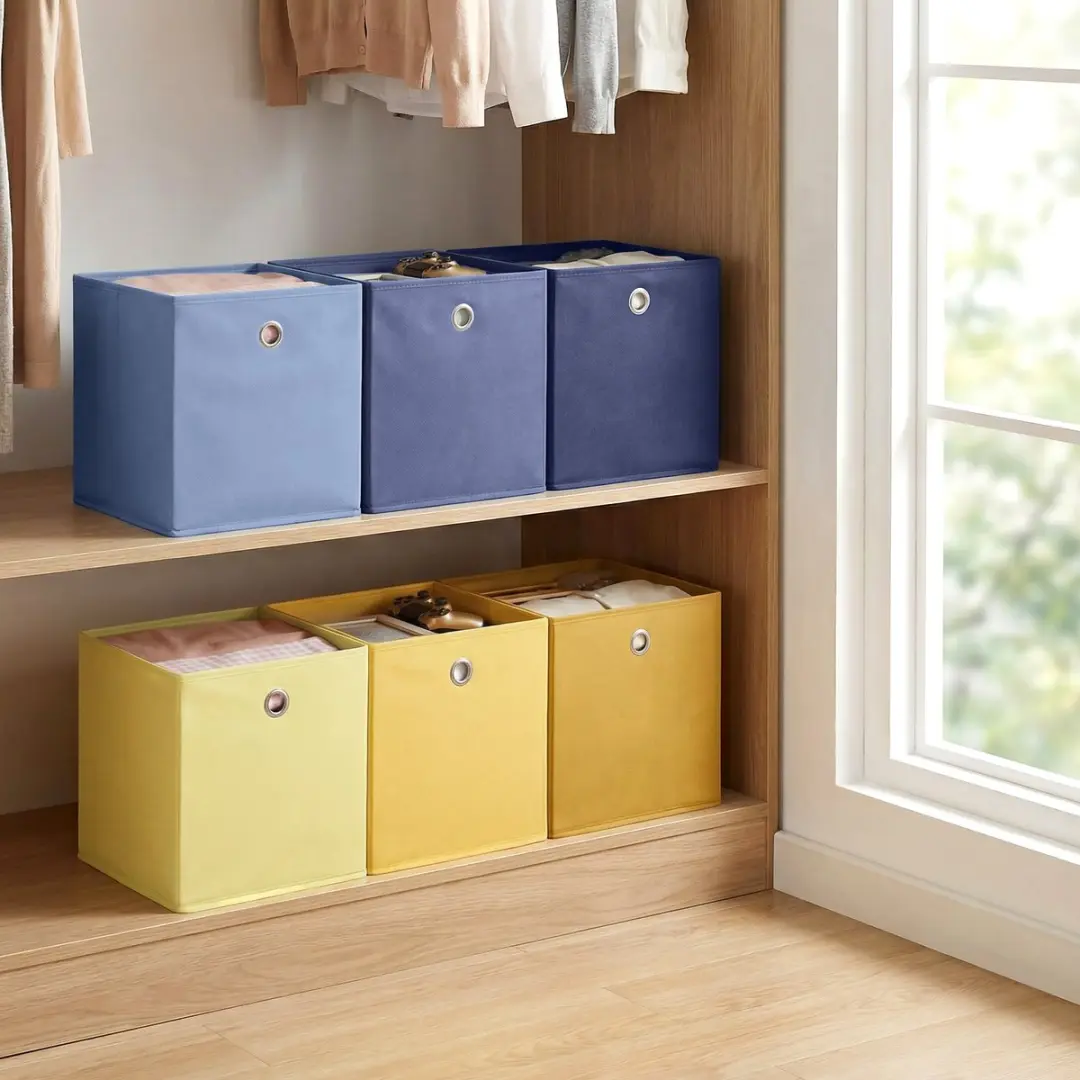 Songmics Opbergbox Set - 6 Stuks - 36L - Pastelblauw/Mistblauw/Havenblauw/Lichtgoud/Pastelgeel/Gembergeel