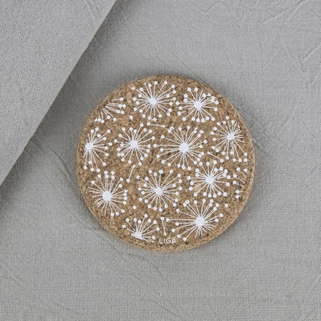 Liga Onderzetter Paardenbloem Set - 4 Stuks Kurk Beige