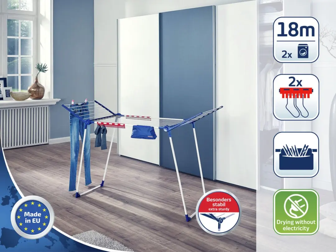 Leifheit Pegasus 180 Solid Plus Droogrek 18m - Wit/Blauw
