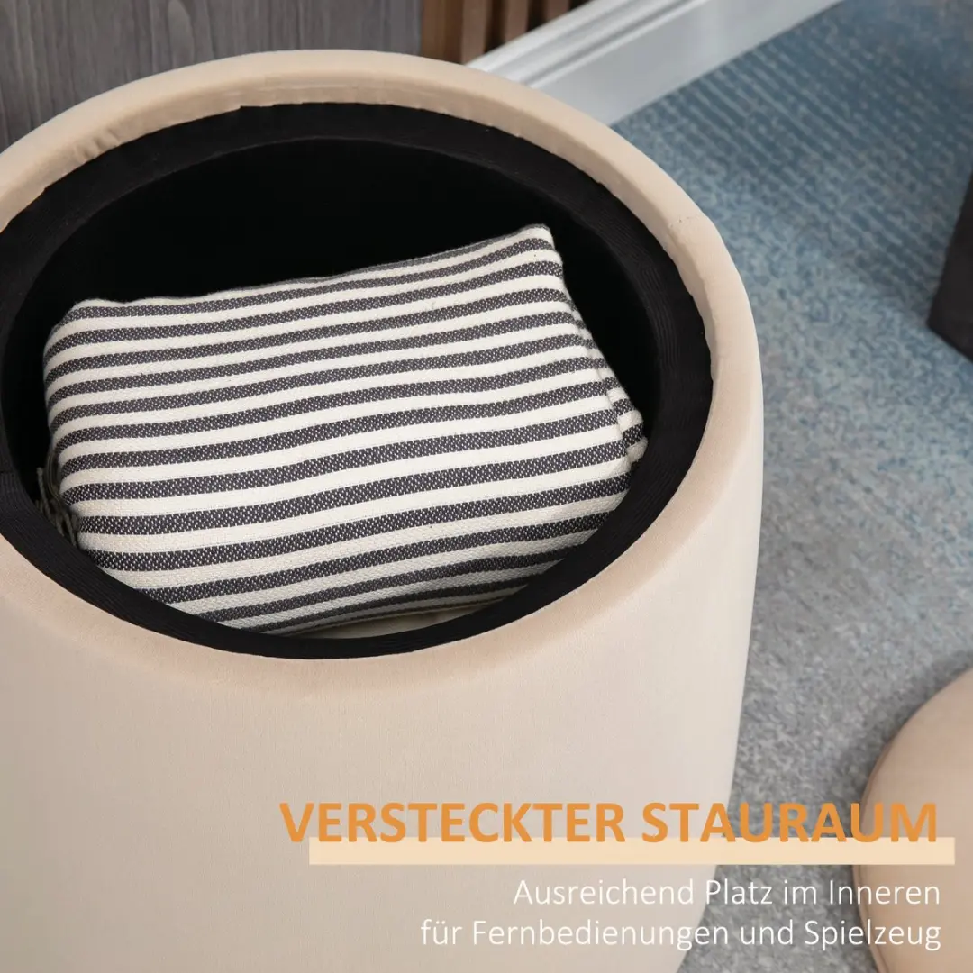 Homcom Aufbewahringspoef 838-270V00 - 34,6L - Ø44cm - Beige - afbeelding 3 van 6