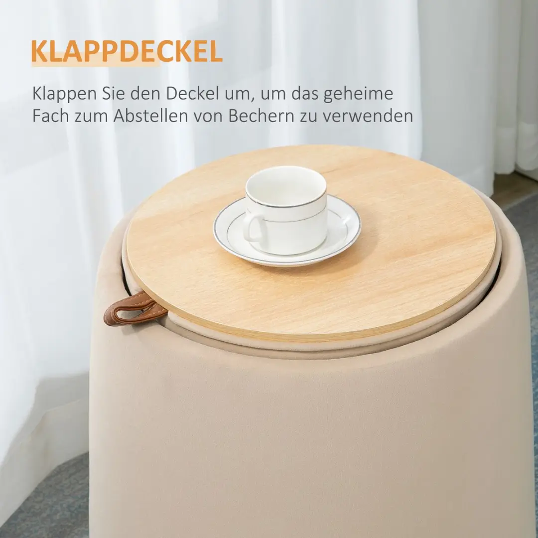 Homcom Aufbewahringspoef 838-270V00 - 34,6L - Ø44cm - Beige - afbeelding 2 van 6