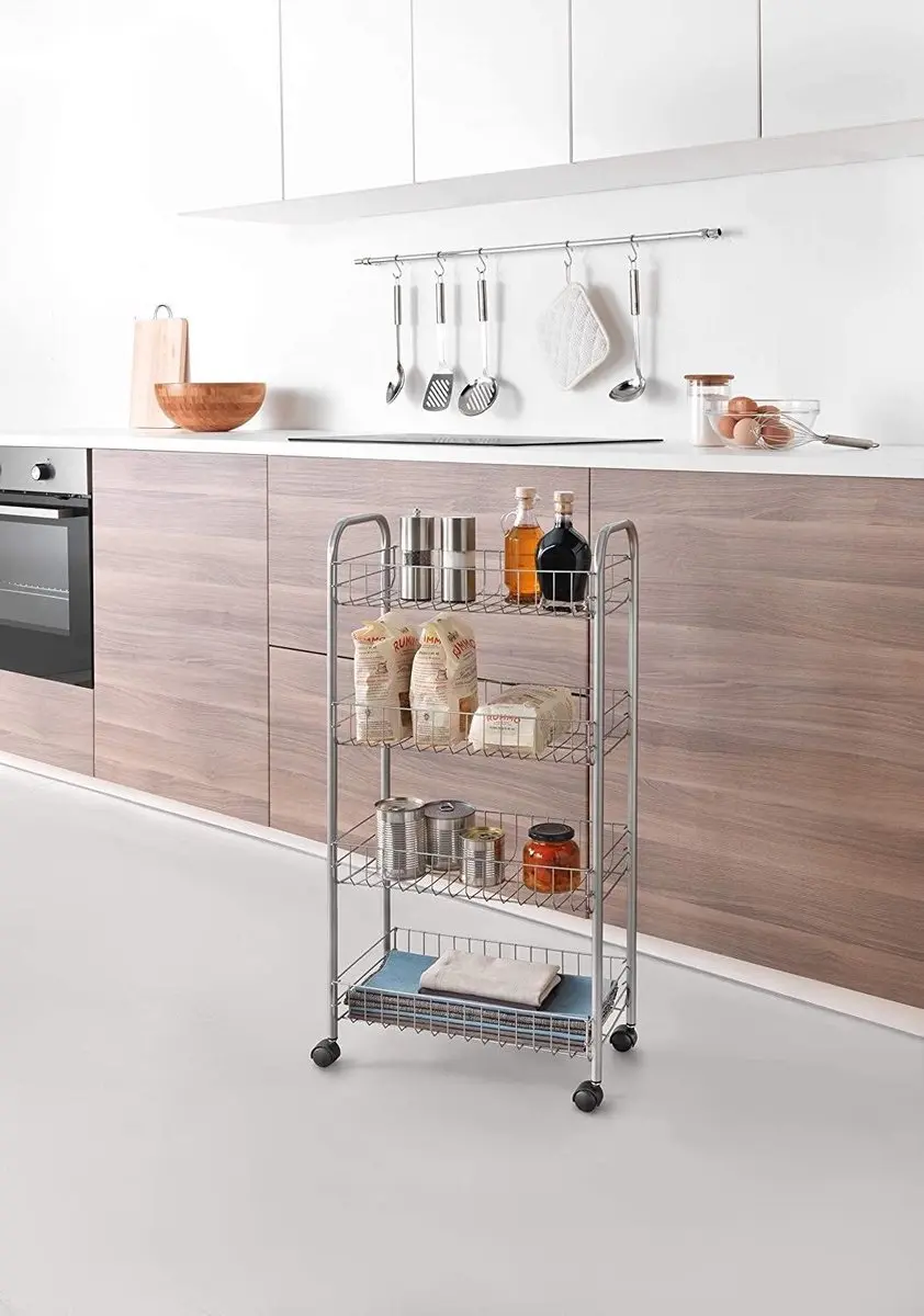 Metaltex Ascona Multifunctionele Trolley 340104 - Zilvergrijs - 4 Manden