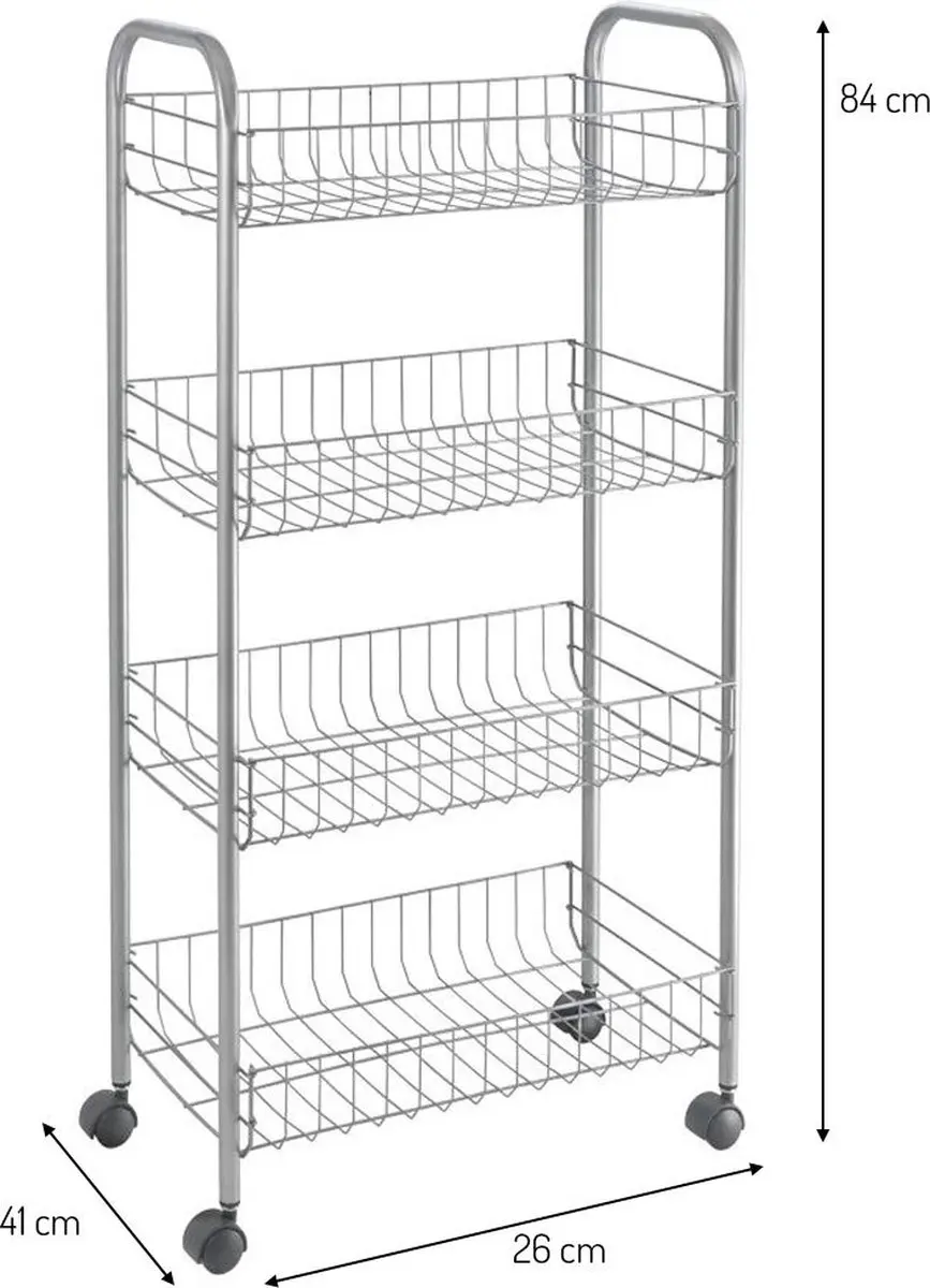 Metaltex Ascona Multifunctionele Trolley 340104 - Zilvergrijs - 4 Manden - afbeelding 6 van 6