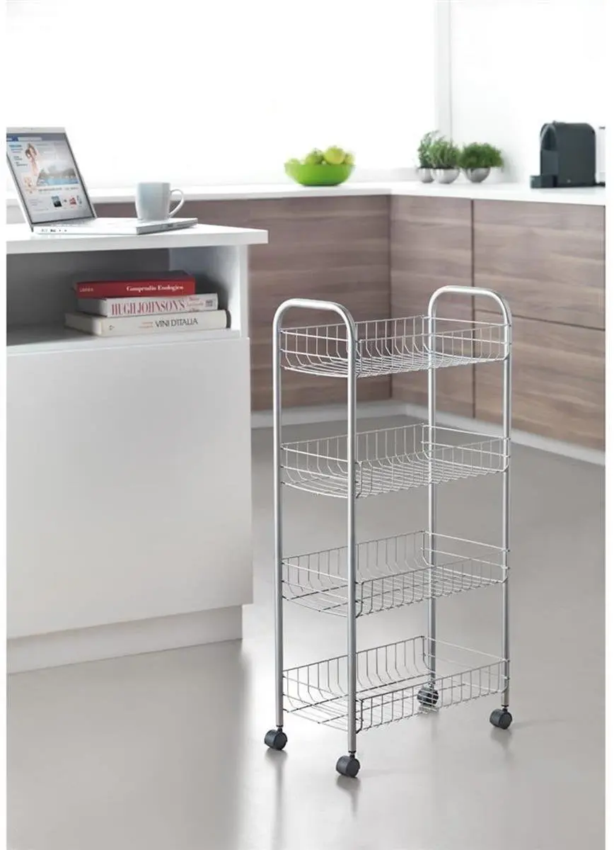 Metaltex Ascona Multifunctionele Trolley 340104 - Zilvergrijs - 4 Manden