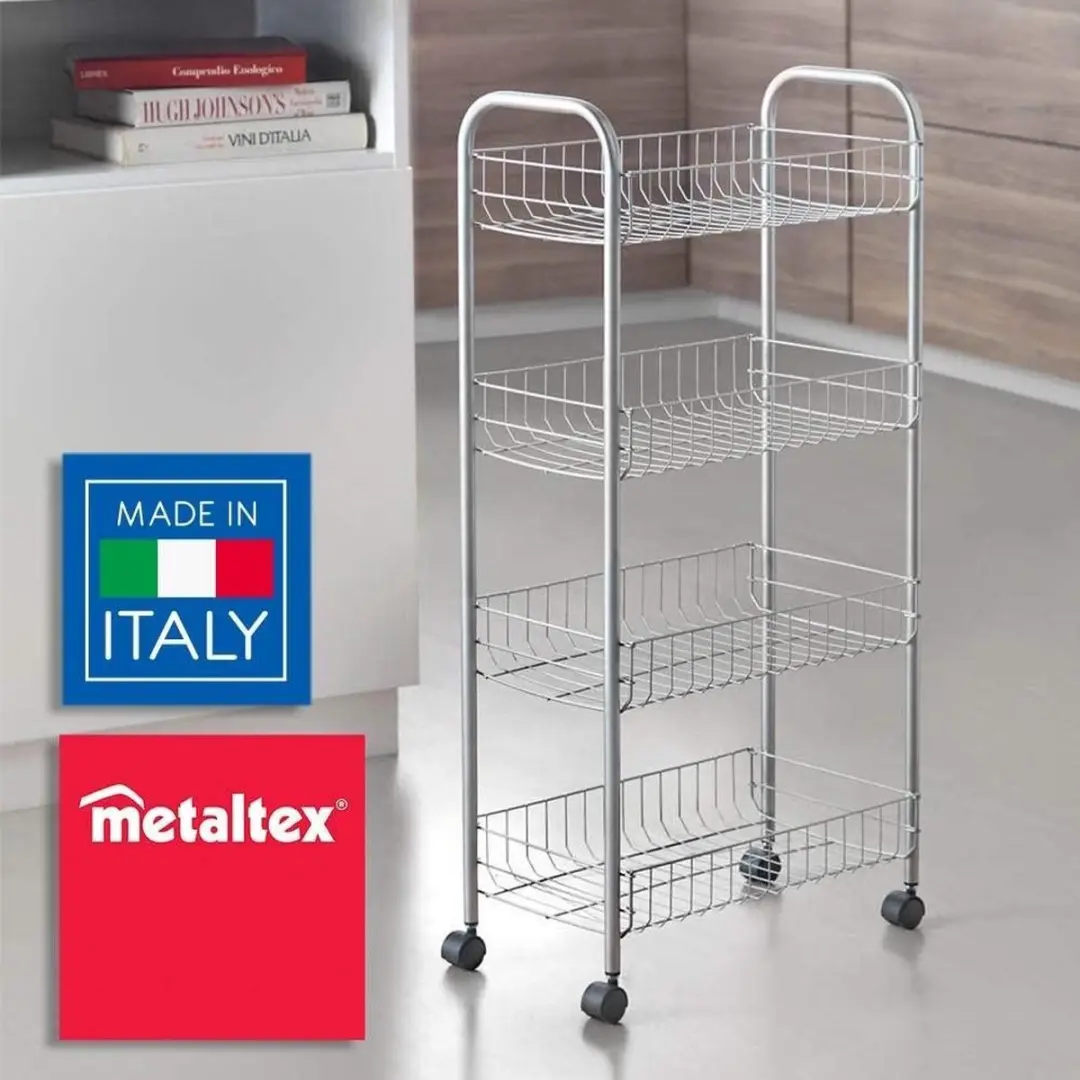 Metaltex Ascona Multifunctionele Trolley 340104 - Zilvergrijs - 4 Manden