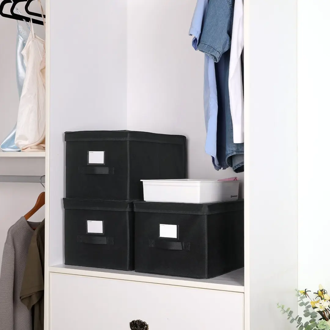 Songmics Opbergbox Set 3x50L - Vouwbaar - Zwart