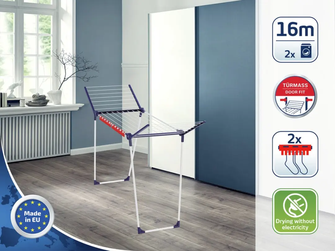 Leifheit Pegasus 160 Solid Slim Droogrek 16m - Wit/Blauw - afbeelding 6 van 6