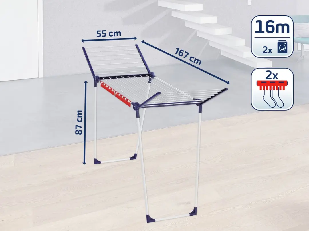 Leifheit Pegasus 160 Solid Slim Droogrek 16m - Wit/Blauw