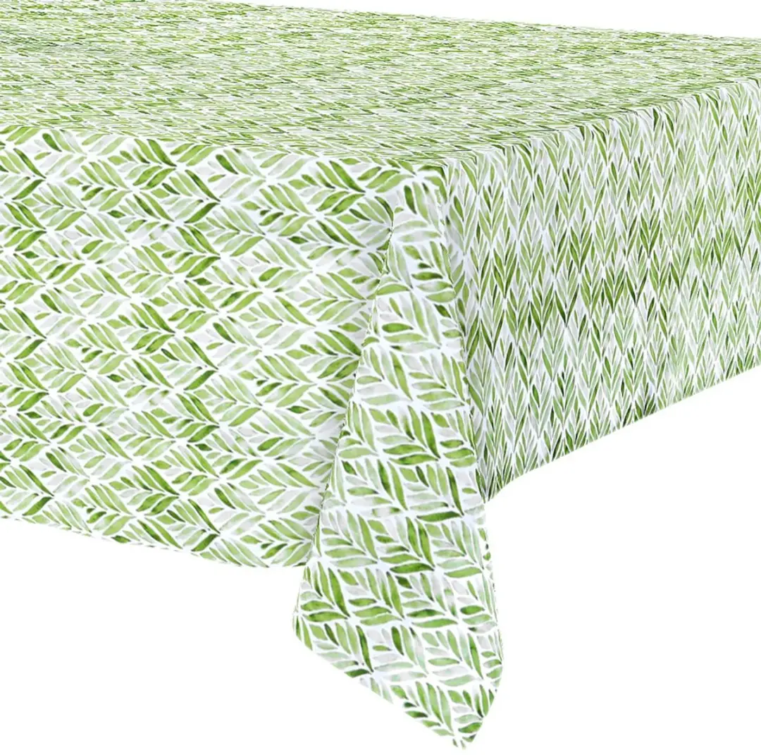 Excellent Houseware Tafellaken Waterdicht 180x130cm - Bladerenpatroon Wit/Groen