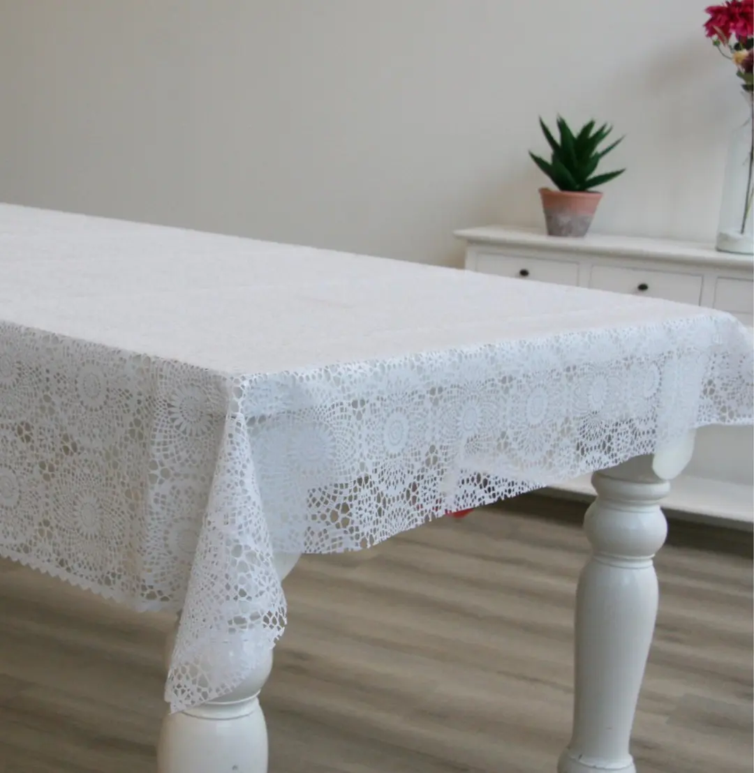 Bellatio Design Tafelzeil 140x220cm - Wit - Kanten Patroon