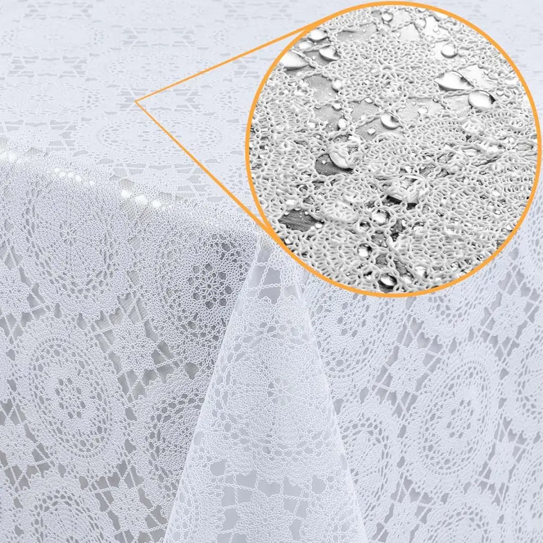 Bellatio Design Tafelzeil 140x220cm - Wit - Kanten Patroon