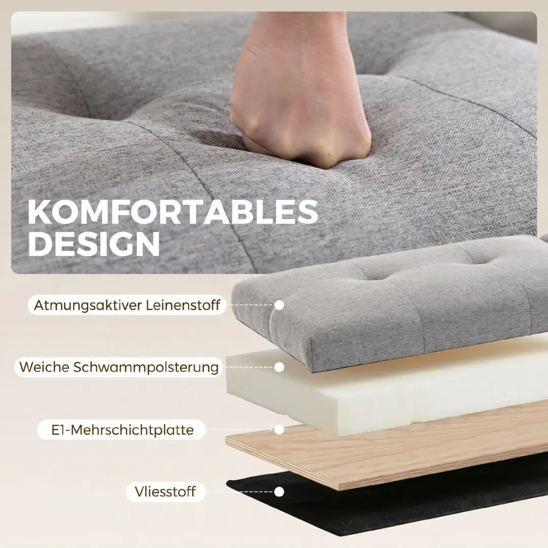 Homcom Opberghocker Grijs - 58L - 2 Vakken
