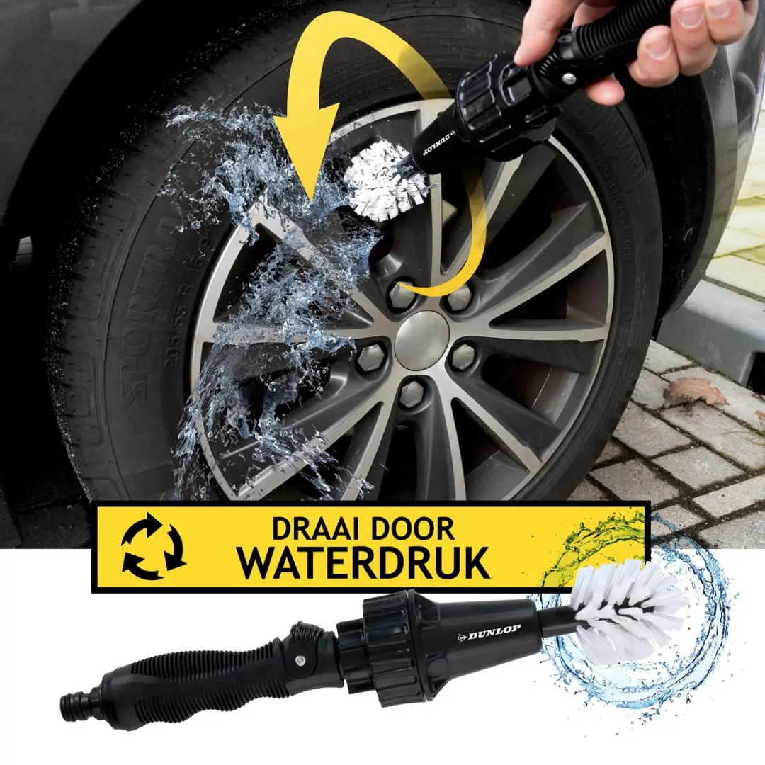 Dunlop Velgenborstel met Slangaansluiting 3/4" - 2 Borstels - Zwart/Wit