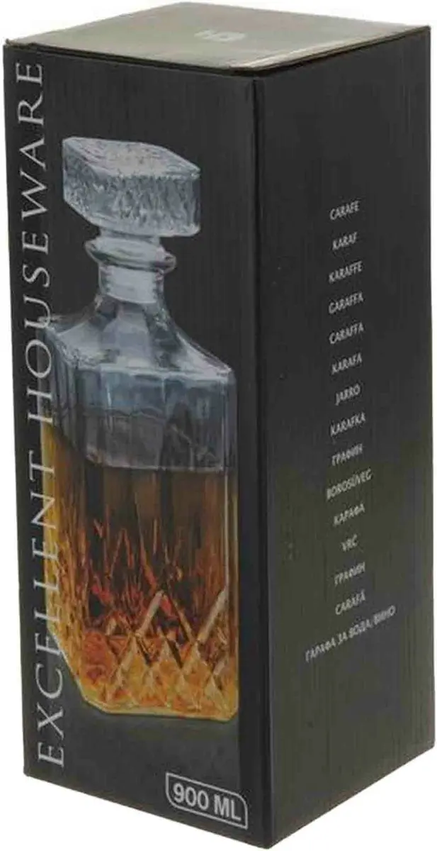 Excellent Houseware Artisan Whisky Karaf 900ml - 5 Stuks (1x Karaf + 4x Glazen) - Transparant