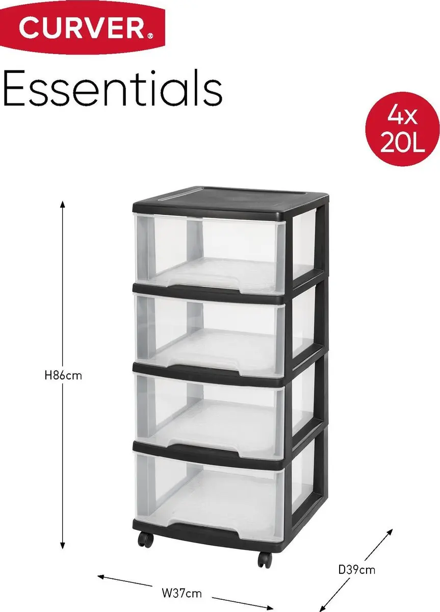 Curver Essentials Ladesysteem 4x20L - Zwart