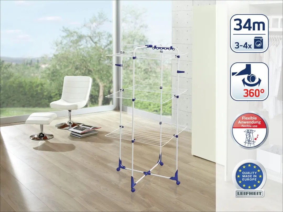 Leifheit Classic Tower 340 Droogtoren - 34m - Wit/Blauw
