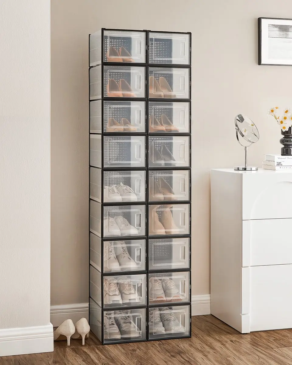 Songmics Schoenendozen Set 18 Stuks - Transparant-Zwart