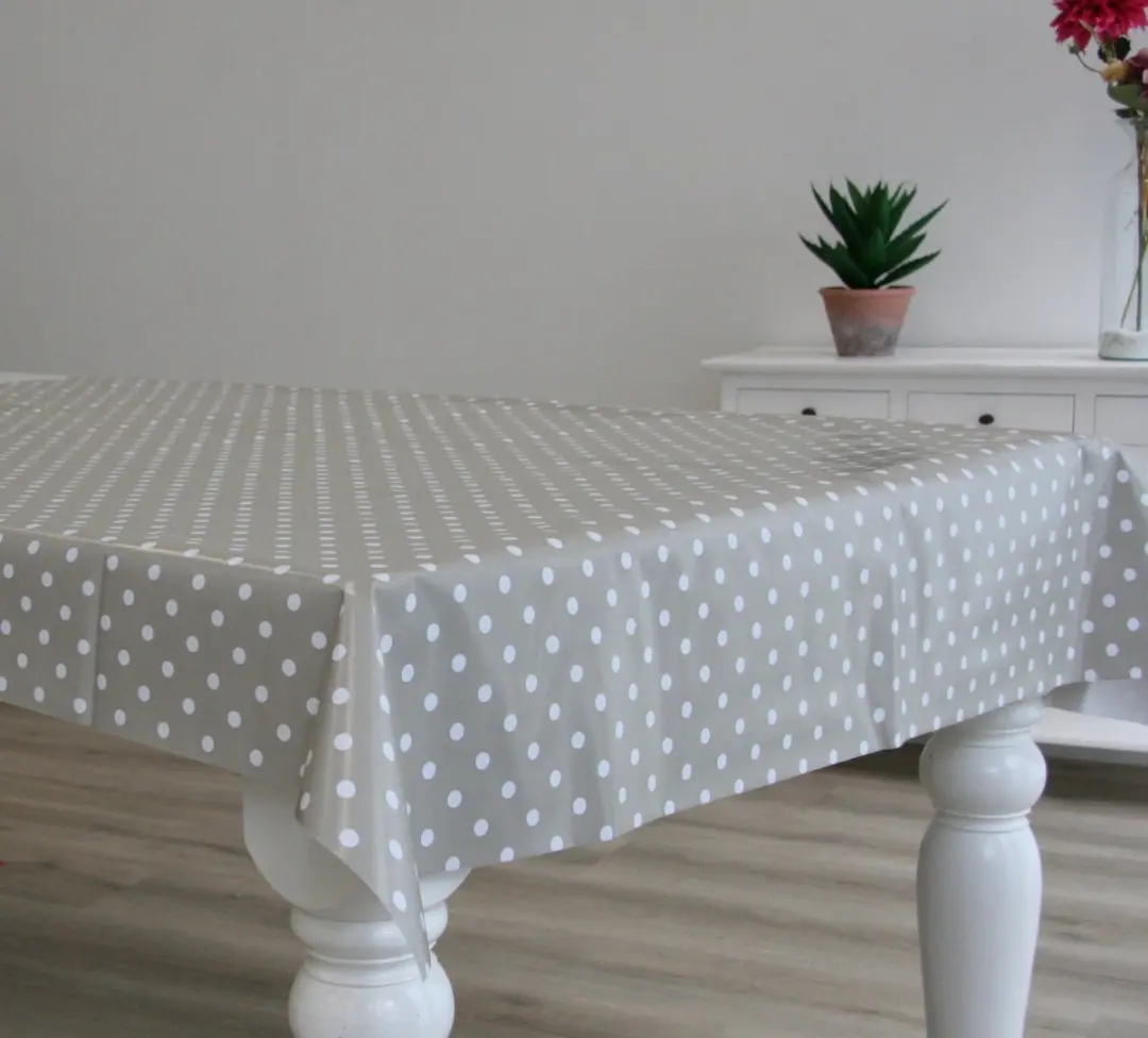 Bellatio Design Tafelzeil 140x180cm - Grijs/Wit Polkadot - PVC