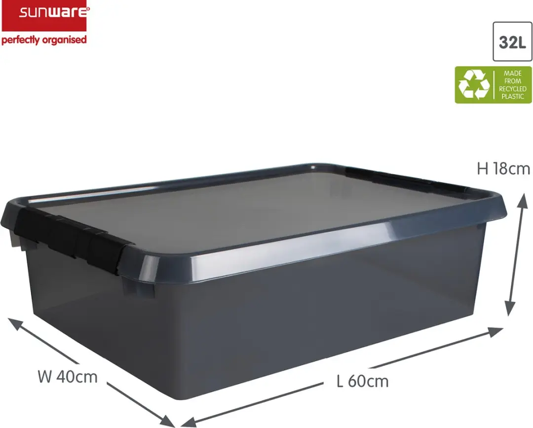 Sunware Comfort Line Opbergbox 32L - 60x40x18cm - Grijs/Transparant