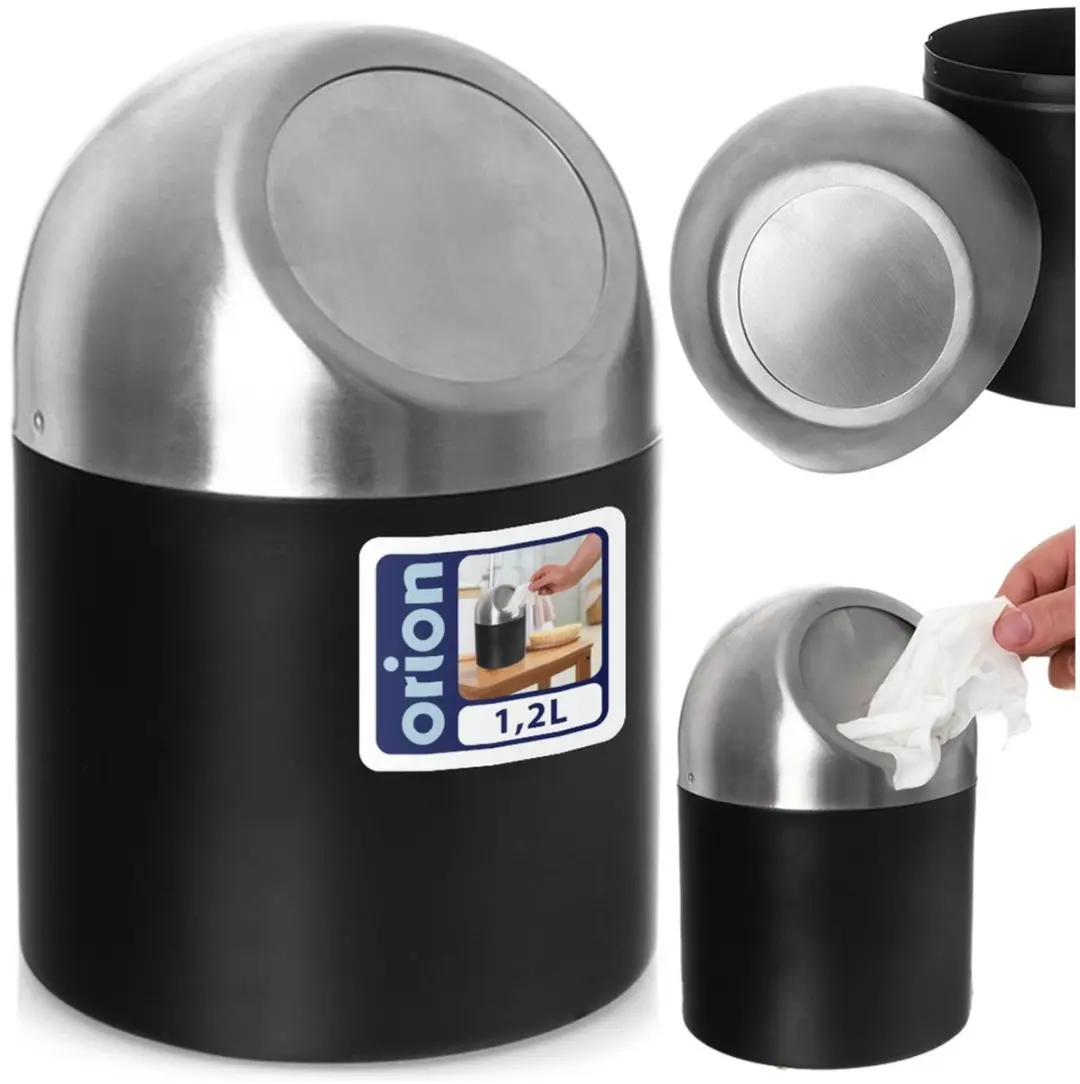 Orion Black Serie Stalen Prullenbak 1,2L - Zwenkdeksel - afbeelding 2 van 5
