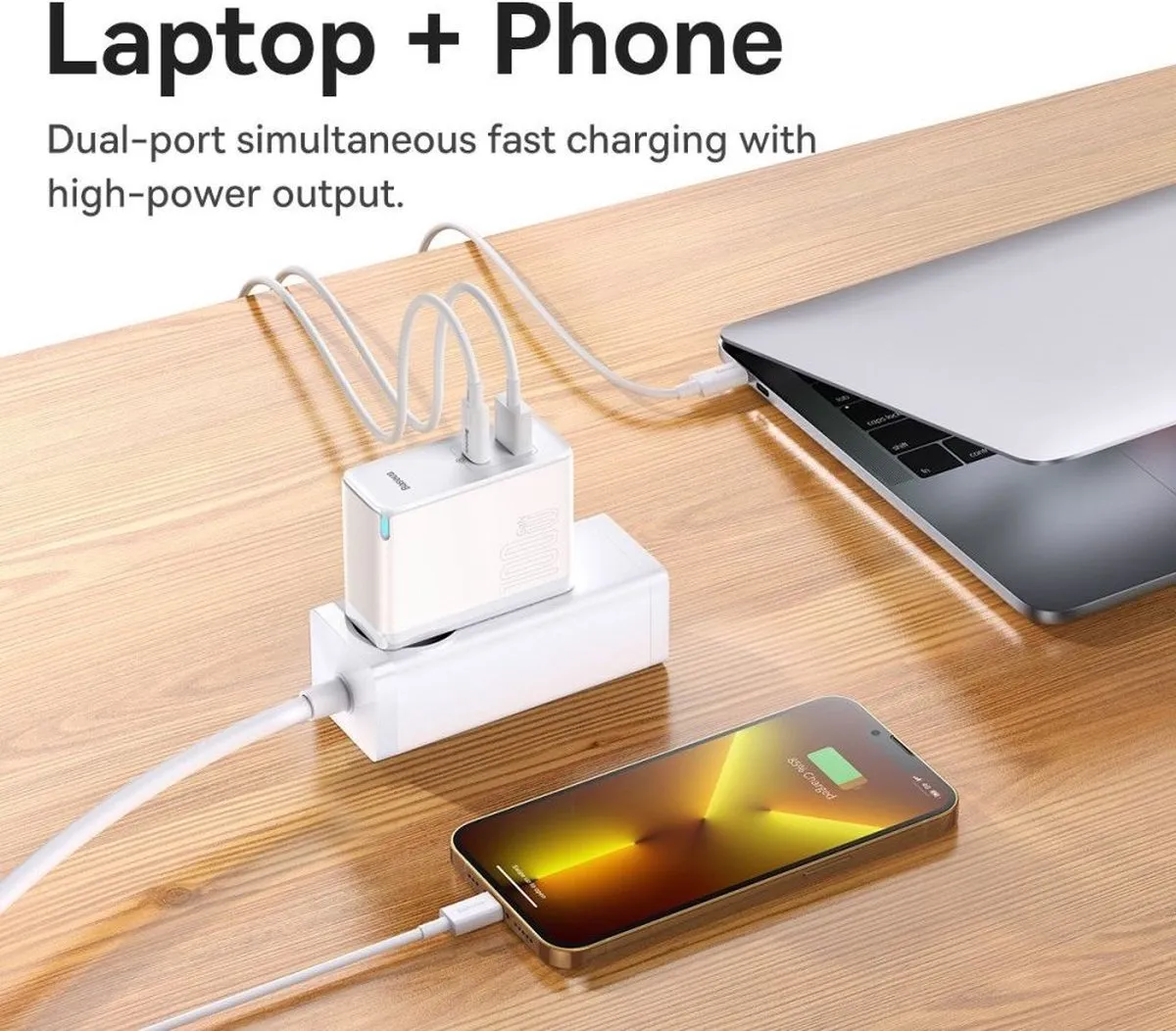 Baseus CCGP090202 GaN 5 Pro Oplader 100W - 2x USB-C - Wit