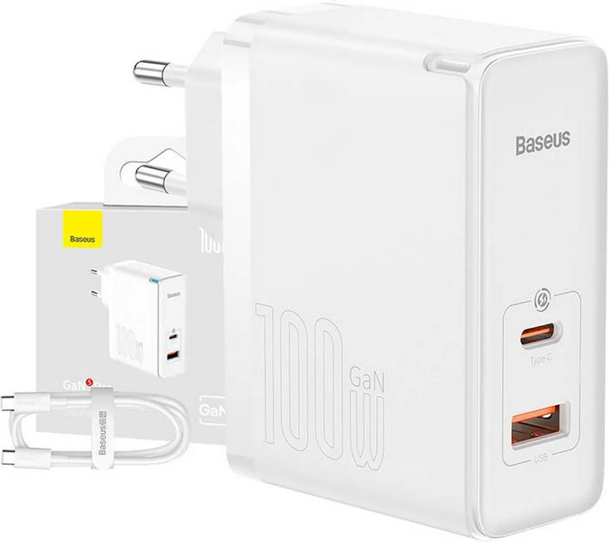 Baseus CCGP090202 GaN 5 Pro Oplader 100W - 2x USB-C - Wit