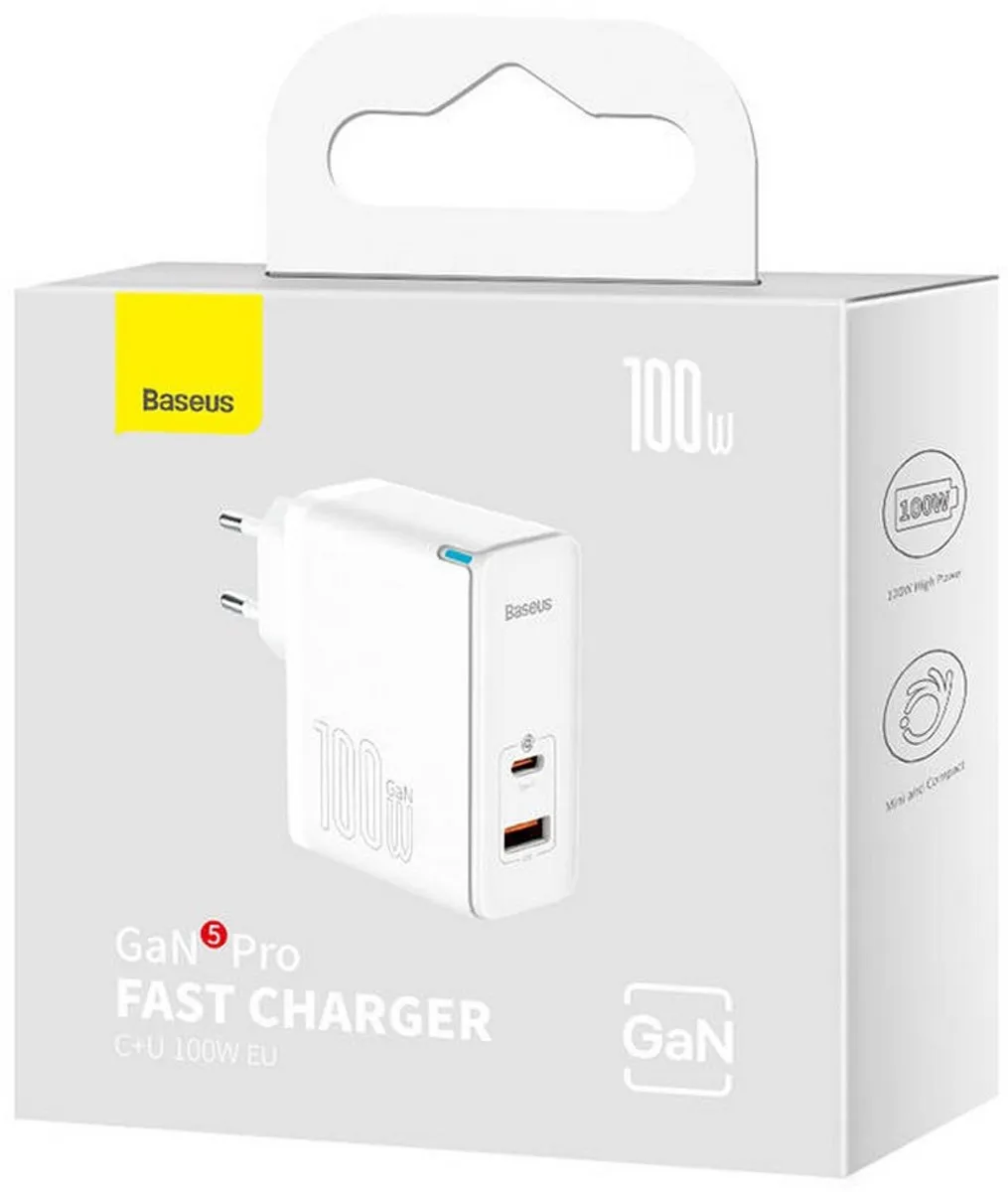 Baseus CCGP090202 GaN 5 Pro Oplader 100W - 2x USB-C - Wit