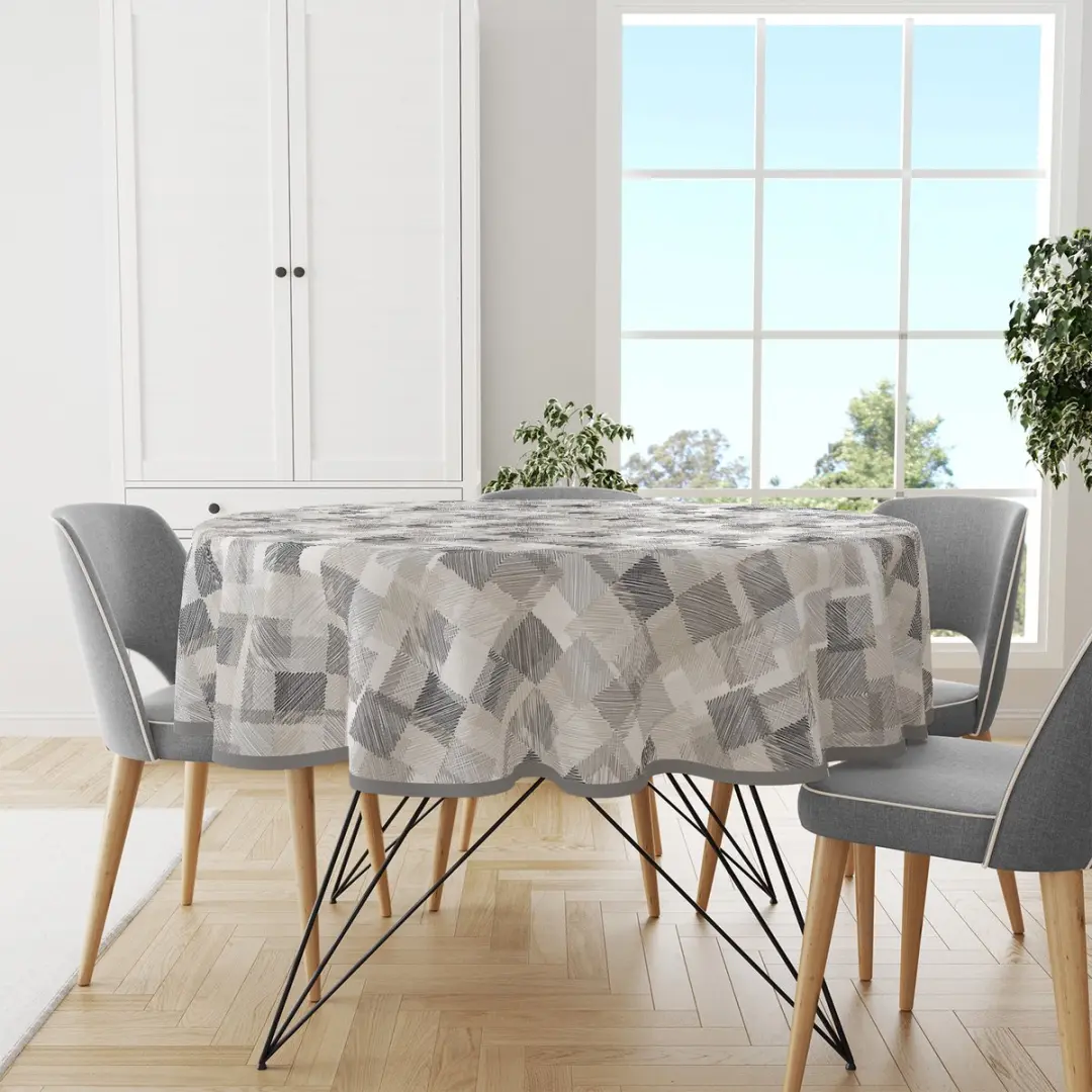 Wicotex Blockies Tafelzeil Rond 160cm - Grijs