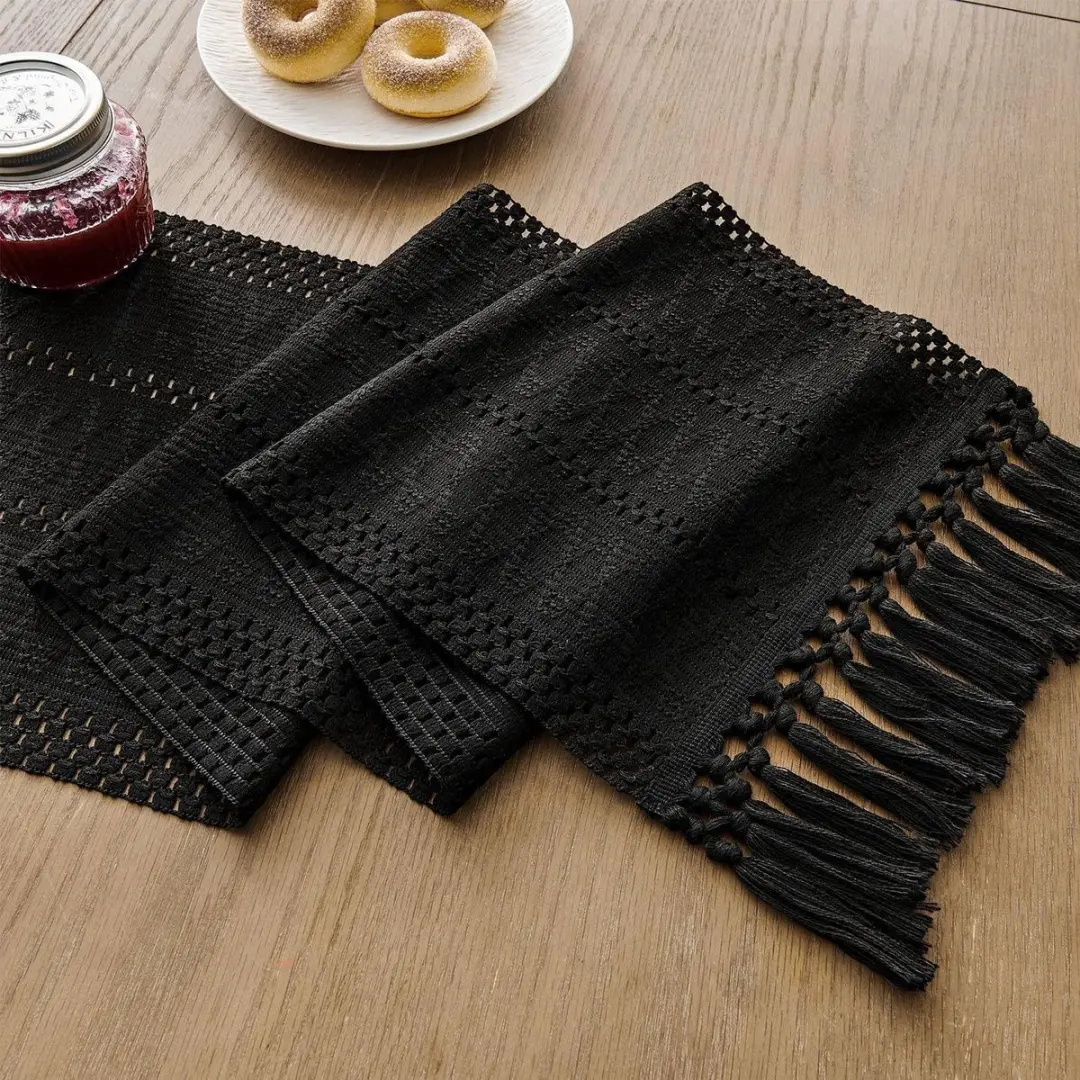 ECTEATOY Boheemse Tafelloper 30x90cm - Zwart