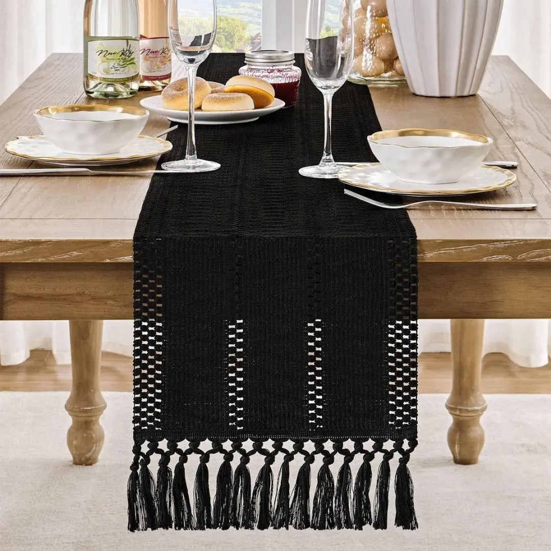 ECTEATOY Boheemse Tafelloper 30x90cm - Zwart