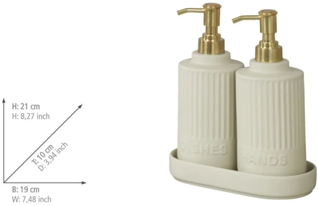 Wenko Zeep- en Afwasmiddel Dispenser 2x550ml - Crème - afbeelding 2 van 6