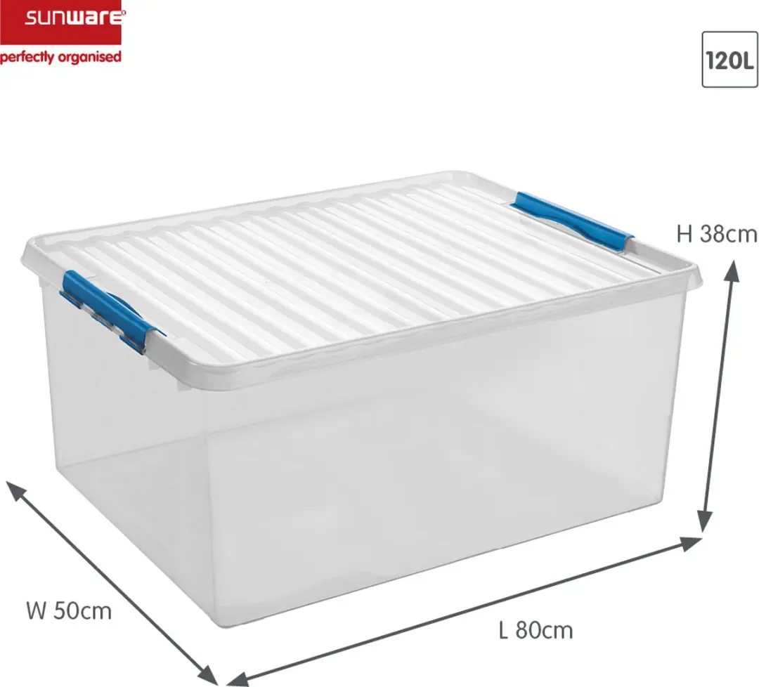 Sunware Q-Line Opbergbox 120L - 80x50x38cm - Transparant/Blauw - afbeelding 2 van 2