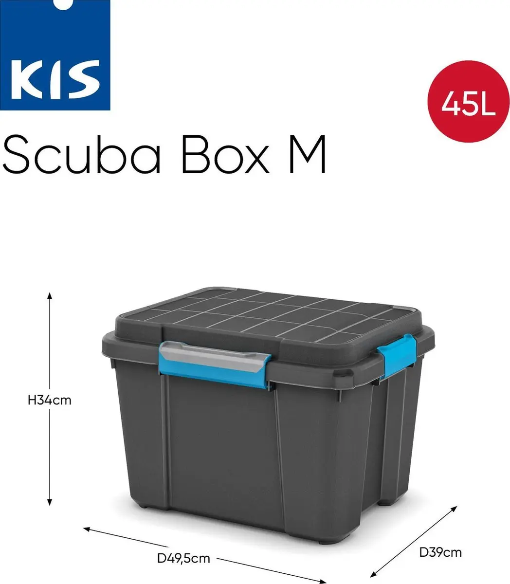 KIS Scuba Opbergbox 45L - 39x49,5x34cm - Zwart/Blauwe clips