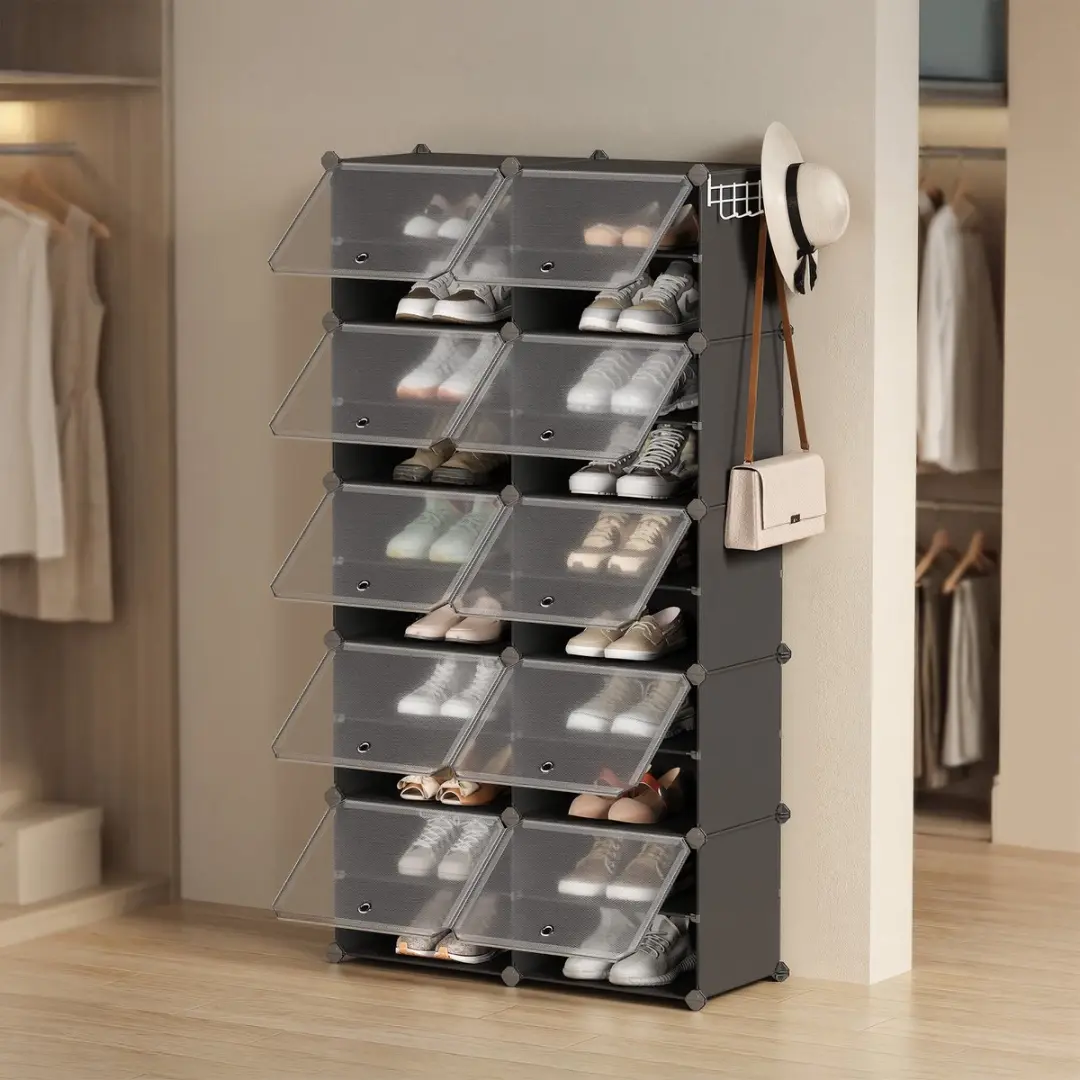 Songmics Schoenenrek 10 Vakken - 24 Paren - Inktzwart-transparant