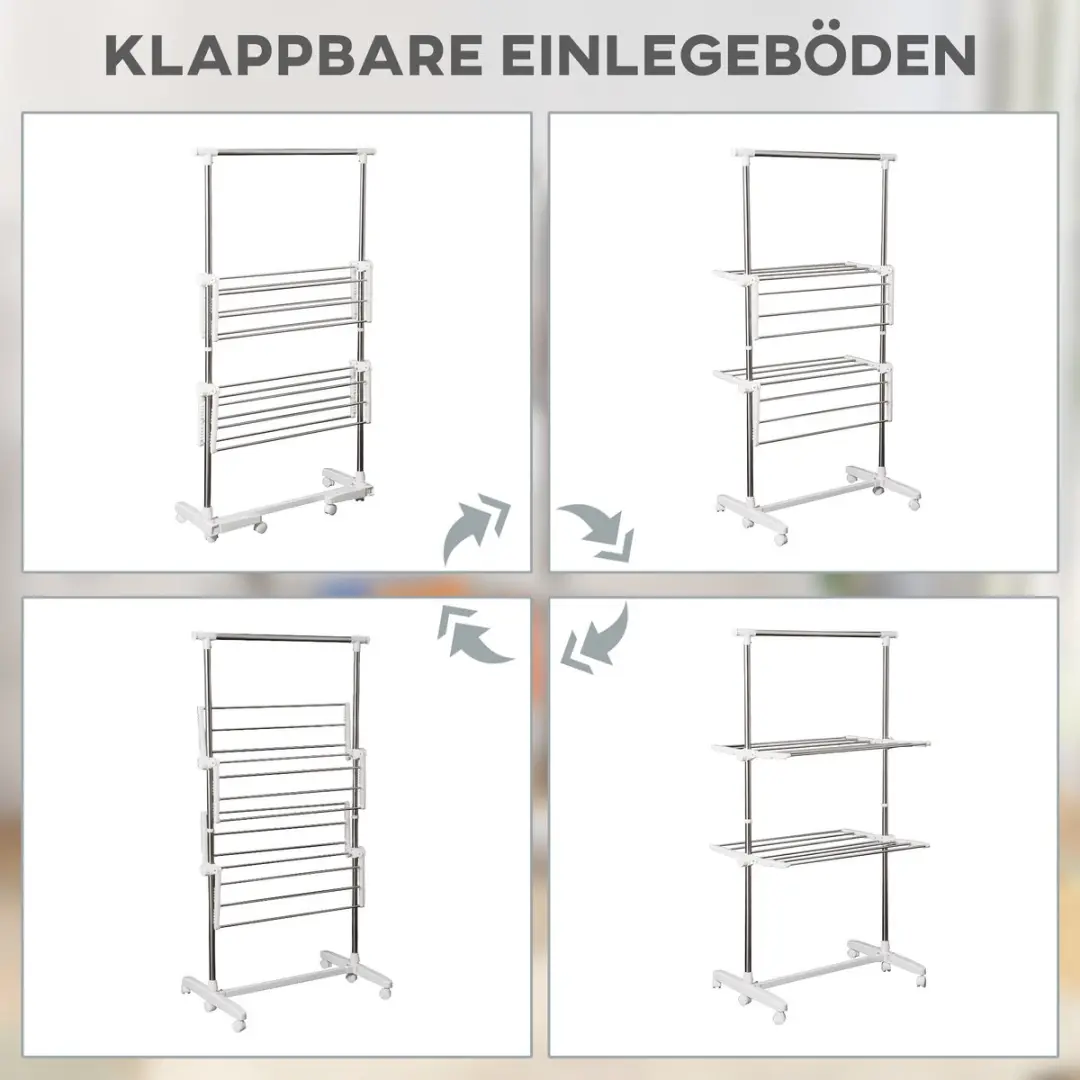 Homcom Mobiel Droogrek Inklapbaar 850-002 - Zilver