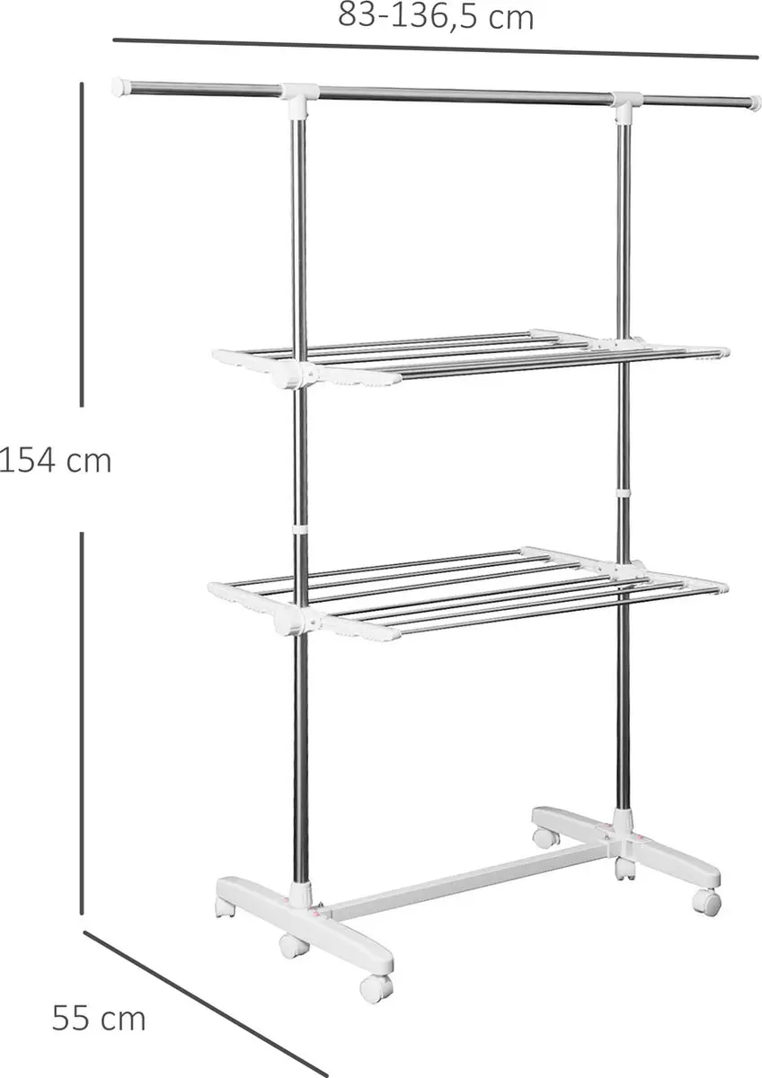 Homcom Mobiel Droogrek Inklapbaar 850-002 - Zilver