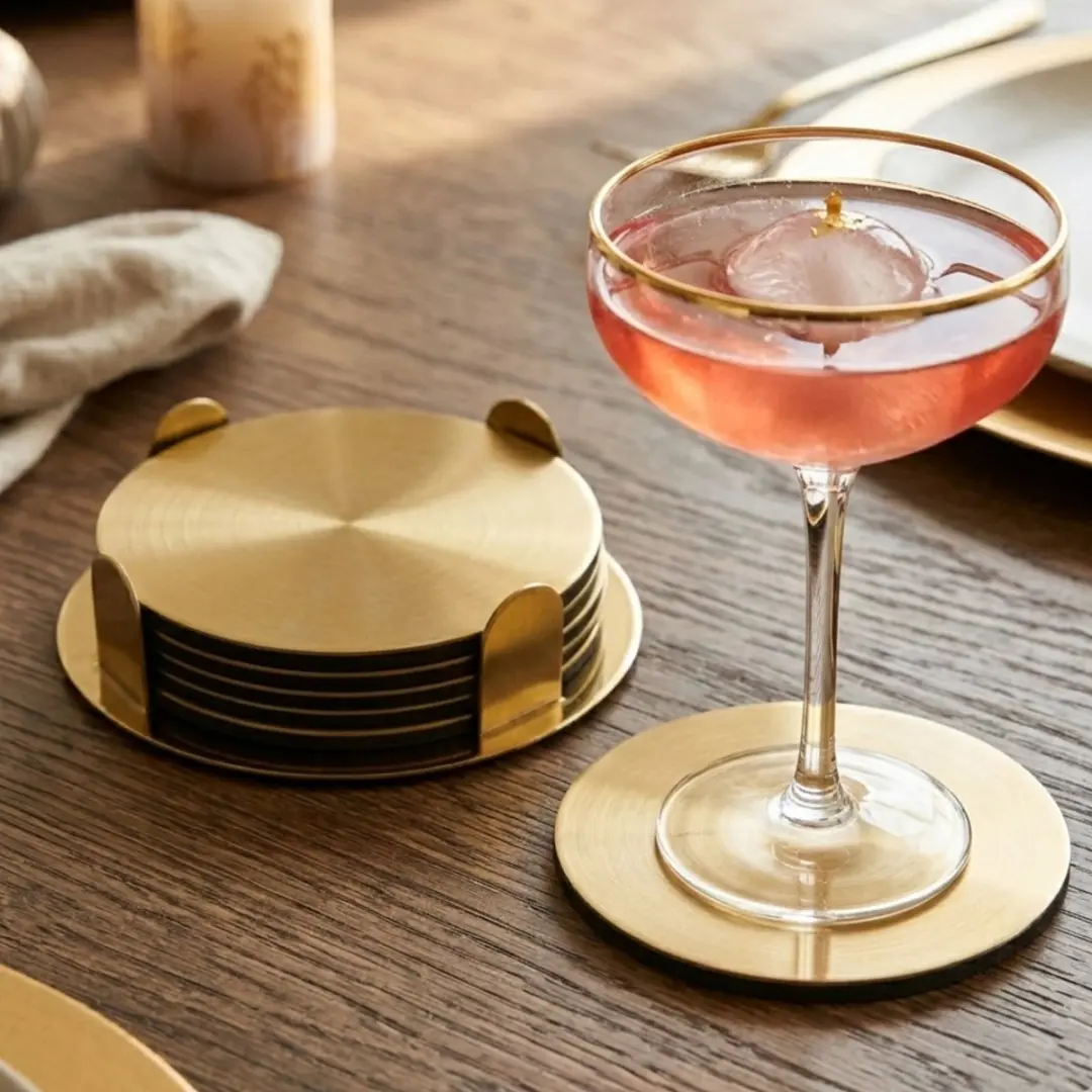 Bellatio Design Onderzetters 18 Stuks - Goud - Ø8,5cm - met Houder