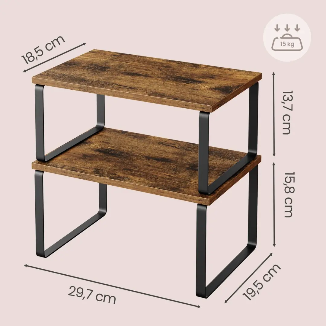 Songmics Kruidenrek Set 2 Stuks - Zwart/Rustiek Bruin