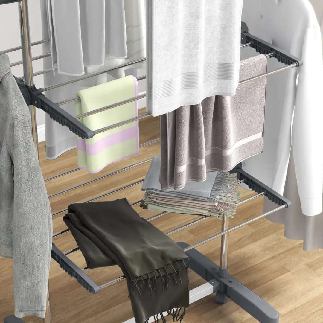 Homcom Wäscheständer Edelstahl - 142L x 55B x 152H cm - Grijs