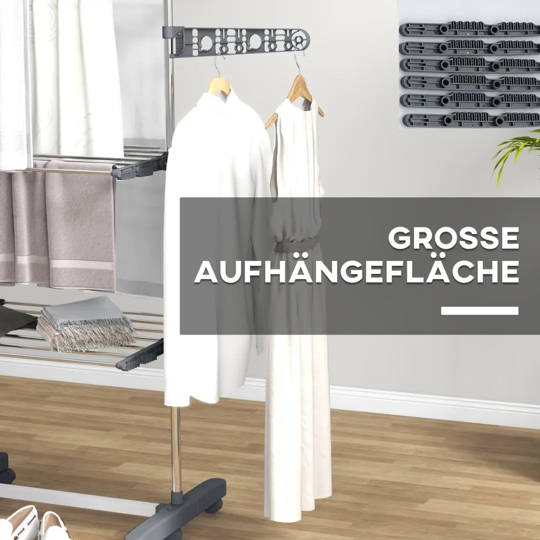Homcom Wäscheständer Edelstahl - 142L x 55B x 152H cm - Grijs - afbeelding 6 van 6