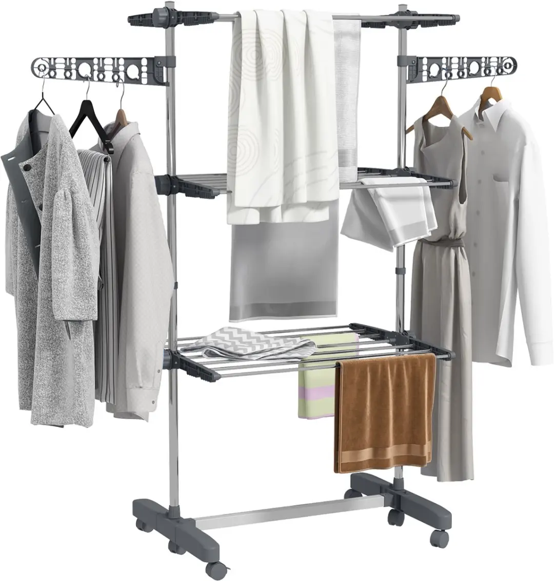Homcom Wäscheständer Edelstahl - 142L x 55B x 152H cm - Grijs