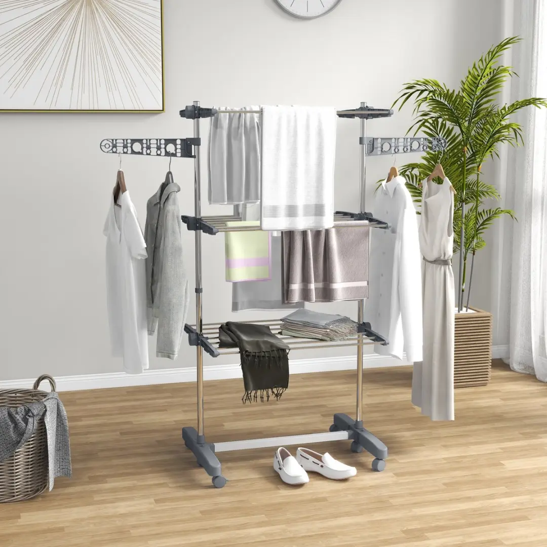 Homcom Wäscheständer Edelstahl - 142L x 55B x 152H cm - Grijs