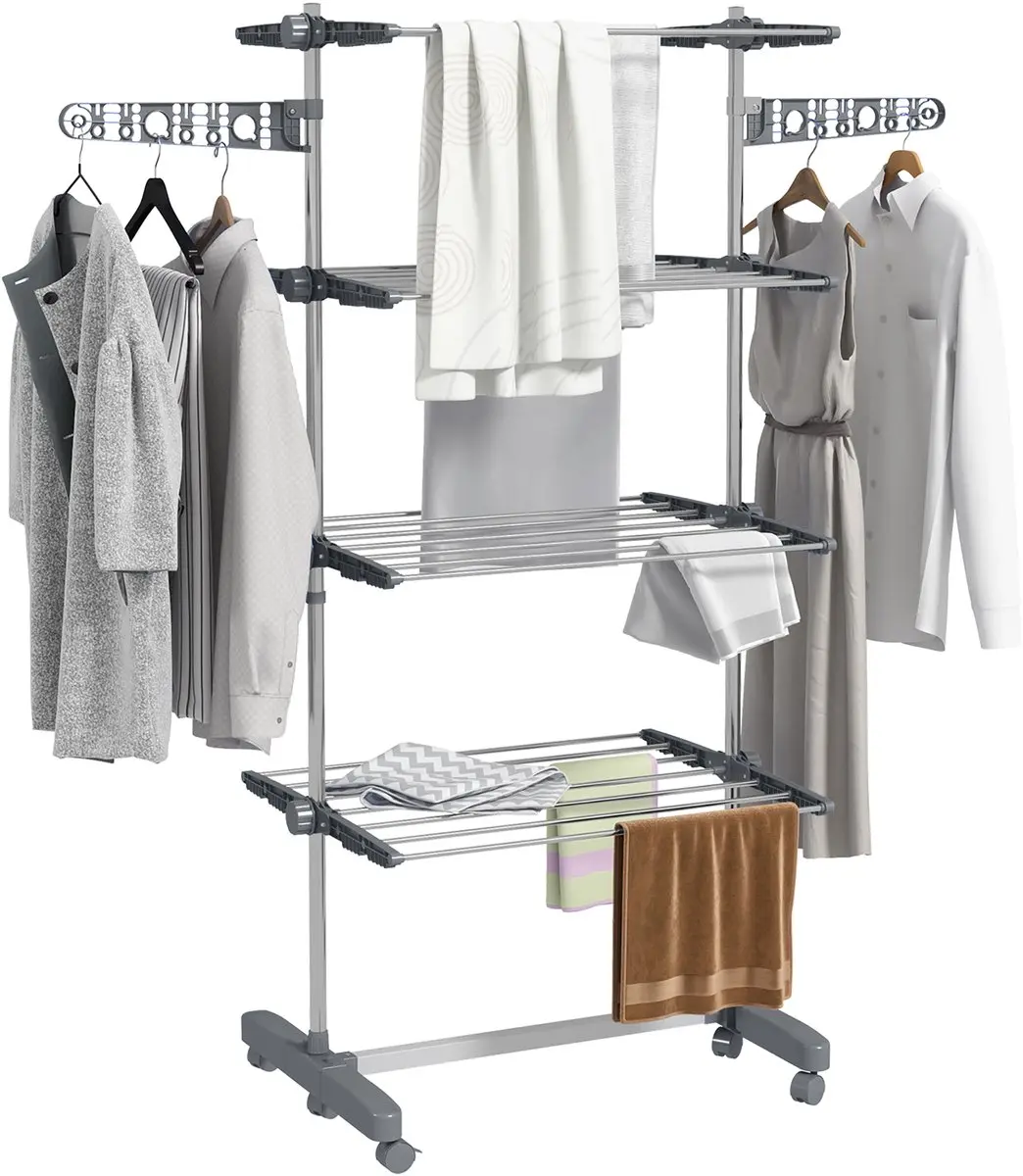 Homcom Wäscheständer Edelstahl 142x55x172cm - Grijs