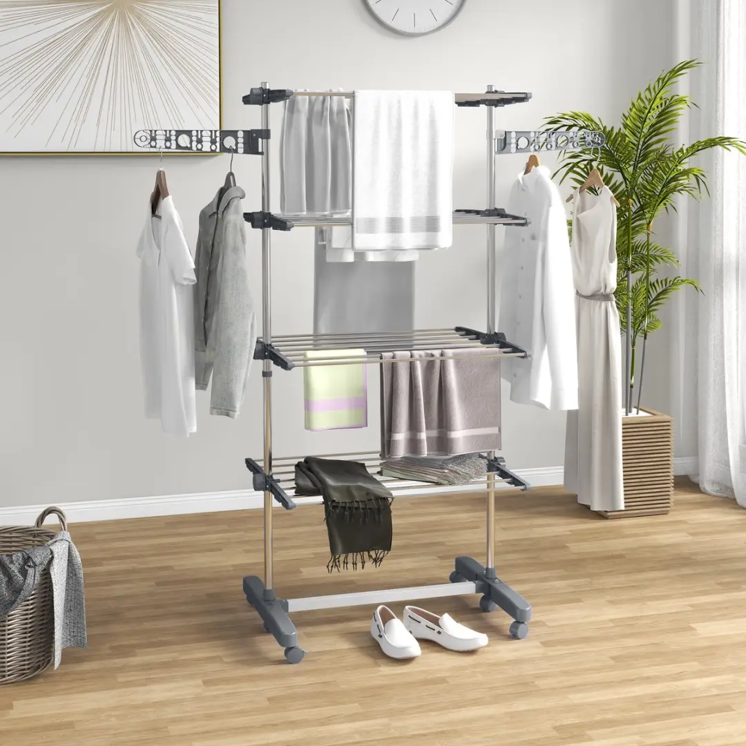 Homcom Wäscheständer Edelstahl 142x55x172cm - Grijs