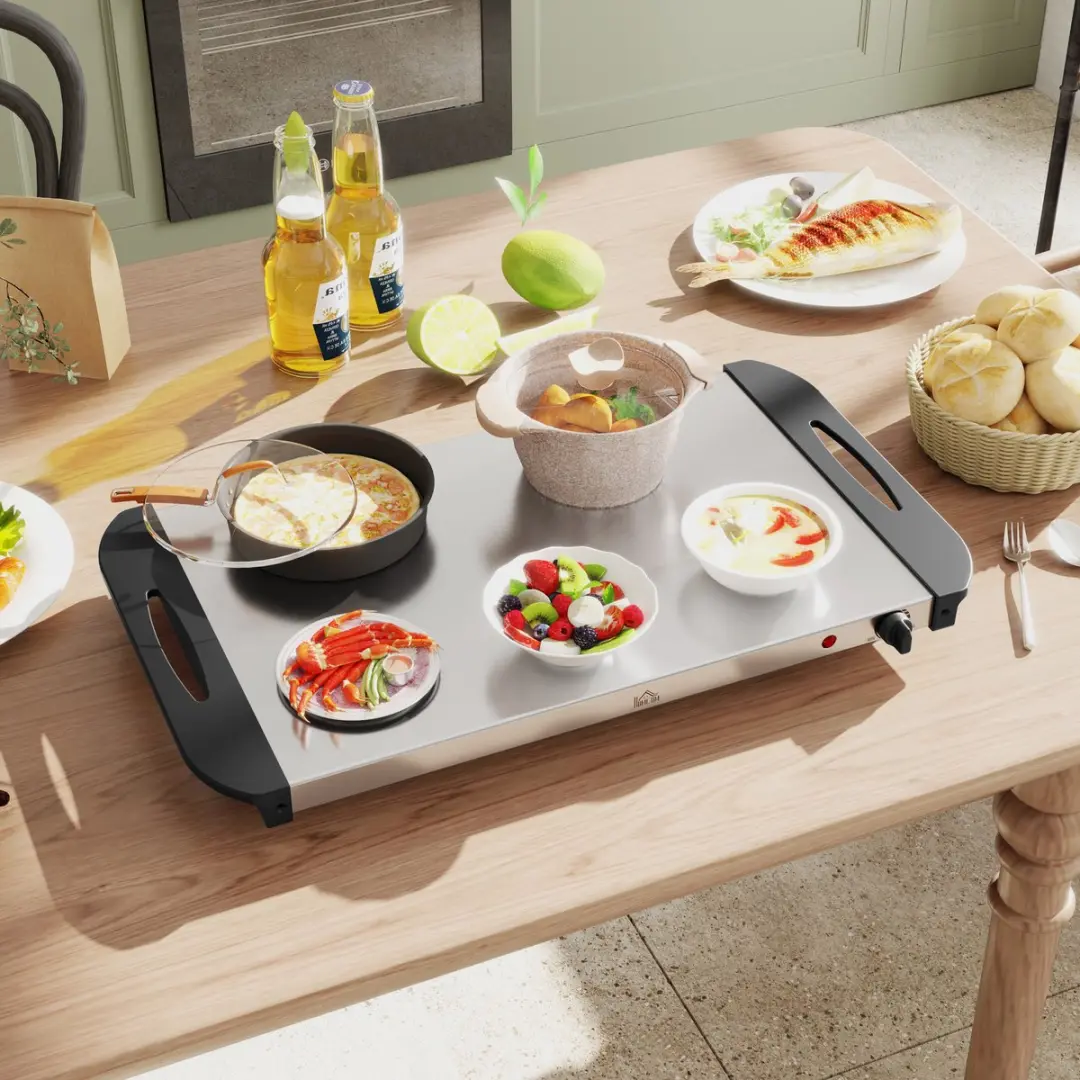 HOMCOM-Buffetwärmer-Edelstahl-64L x 36,4B x 14H cm-Silber