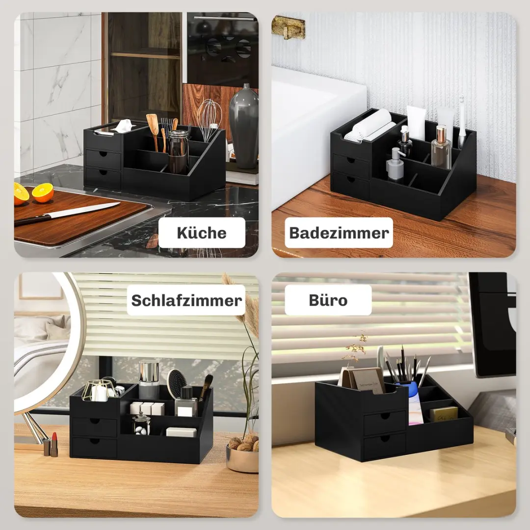 Homcom Desktop Organizer Bamboe - 33x20,5x15,5cm Zwart
