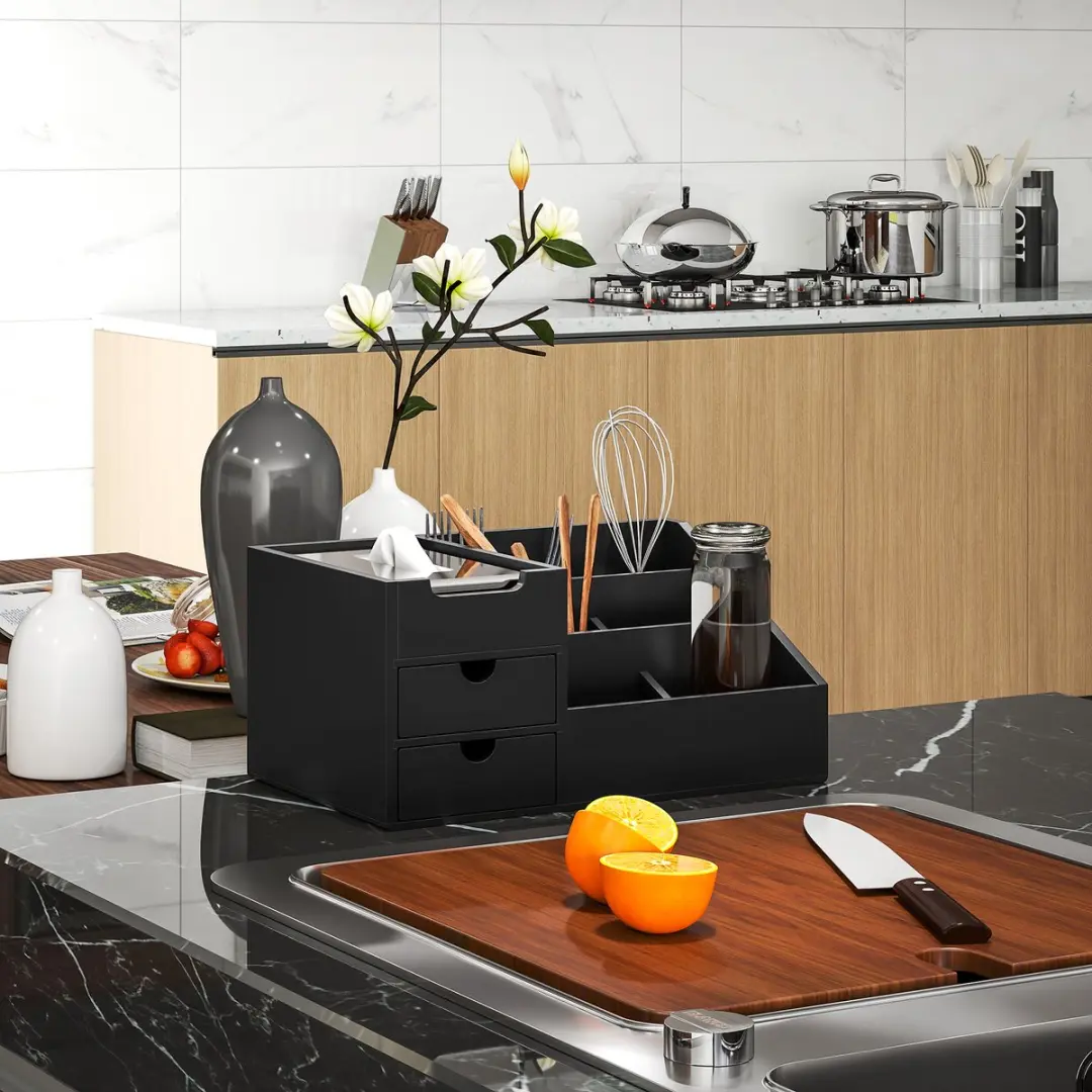 Homcom Desktop Organizer Bamboe - 33x20,5x15,5cm Zwart