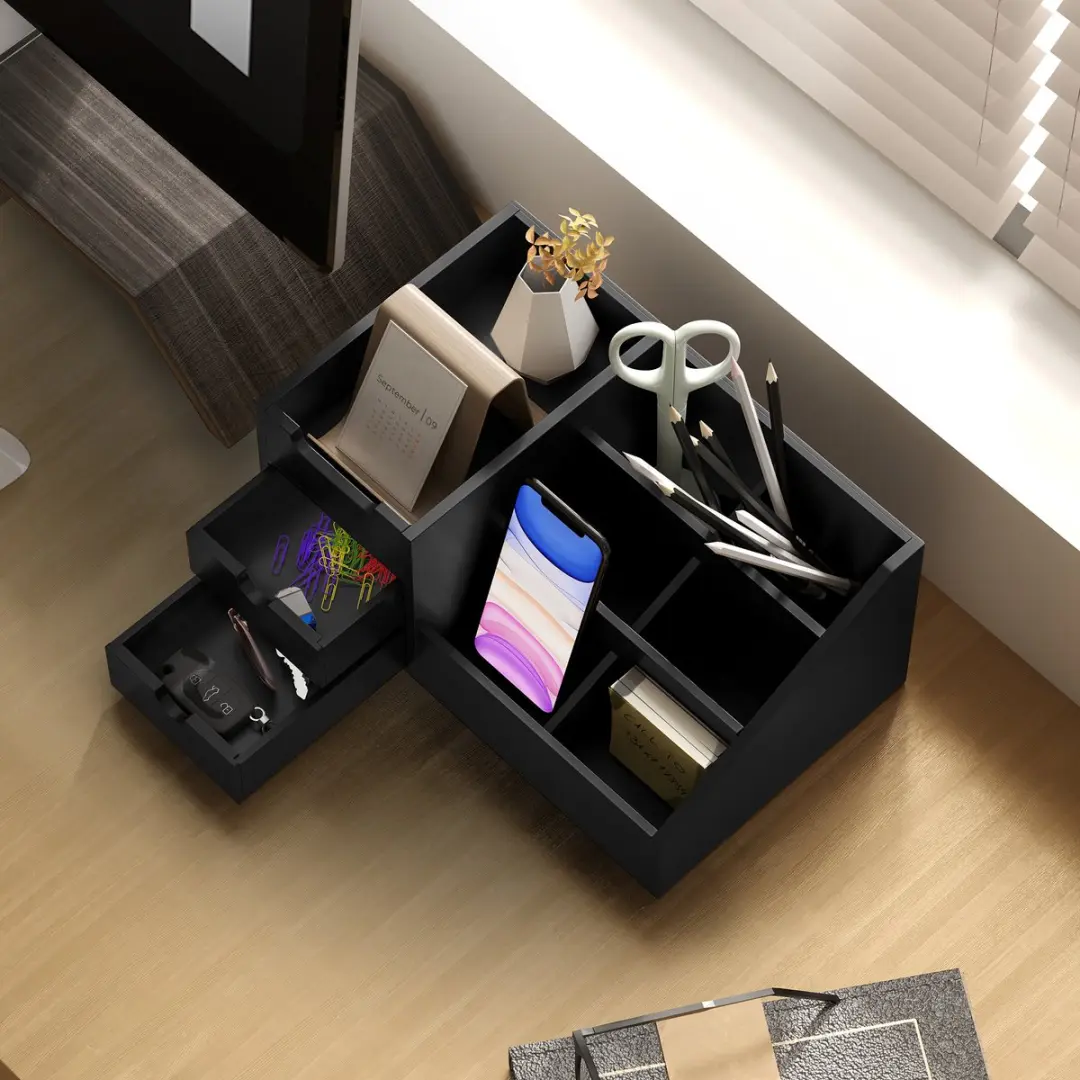 Homcom Desktop Organizer Bamboe - 33x20,5x15,5cm Zwart