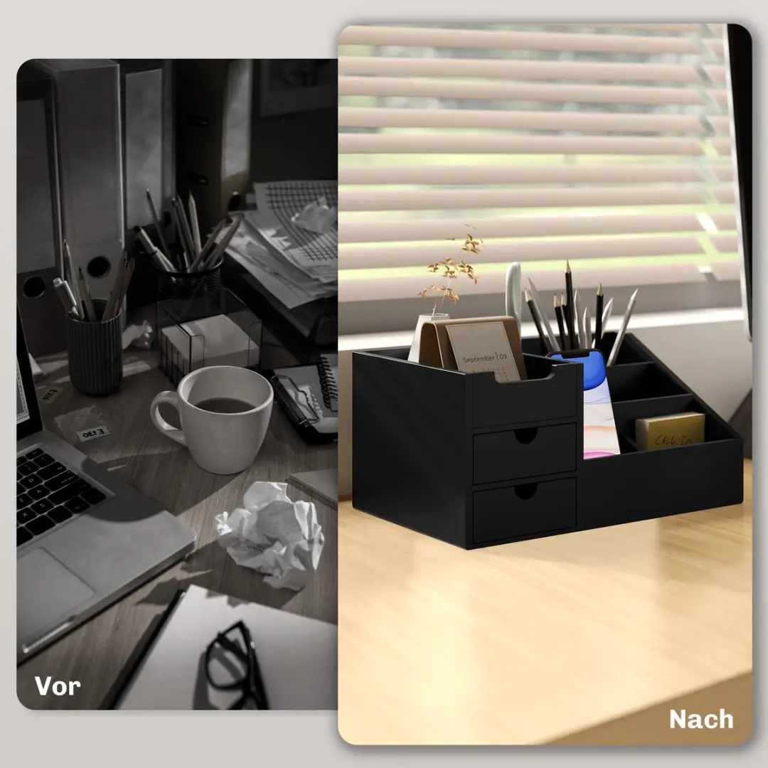 Homcom Desktop Organizer Bamboe - 33x20,5x15,5cm Zwart